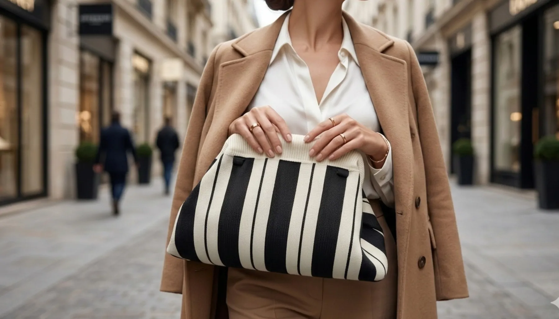 Classic Black & White Striped Canvas Pouch Bag, photo 2